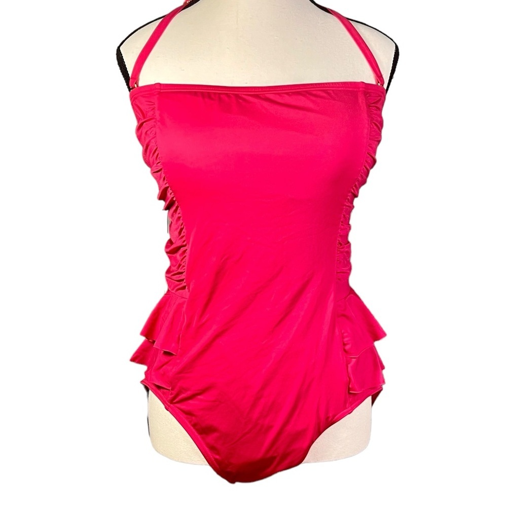 Jantzen Hot Pink One-Piece Swimsuit with Ruffle Peplum